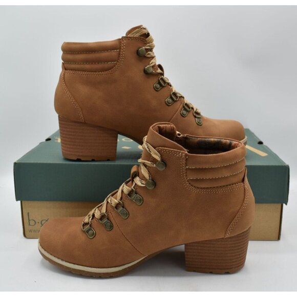 B.O.C By Born Womens Size 7 Alder Tan Nubuck PU Lace Up Heeled Booties Boots - Picture 5 of 12